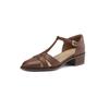 Sandalias Huecas de Piel de Oveja Vintage para Mujer con Tacón Grueso Verano Nuevo Tejido Hueco Tacón Medio de 4cm Zapatos Tipo Jaula de Cerdo