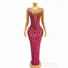 Vestido Sexy Sin Mangas con Perlas y Pedrería Rosa Disfraz para Celebración de Fiesta de Cumpleaños Vestido de Baile para Fiesta de Cumpleaños