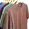 Camiseta Pesada Talla Europea Lavada Desgastada 230g Retro Americano Oversize Holgada Grande Hombro Caído Cuello Redondo Media Manga
