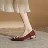 Jin Gang CH3003-2 Zapatos de Tacón Grueso Puntiagudos de Charol de una Sola Capa para Mujer 2024 Nuevos de Primavera y Otoño Sexys de Tacón Bajo Versátiles