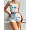 Pijama con Estampado de Corazones Transfronterizo, Camiseta sin Mangas Fina, Lindo Conjunto de Dos Piezas para el Hogar para Mujer