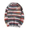 Suéter de punto a rayas con cuello redondo de moda para otoño e invierno, diseño de bloques de color retro callejero americano, tejido para parejas, nuevo modelo 2026