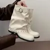 Botas Martin de tacón alto y plataforma 2026, botas de jinete que aumentan la altura, de moda para primavera y otoño, estilo retro, nuevo modelo de invierno, punta redonda plisada