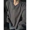 Camada base de outono cl, camiseta de manga comprida estilo americano em fleece alemão, moletom masculino de corte solto, top EAN, camada interna de gola V pesada