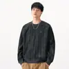 Ropa de Hombre Fengshe / Sudadera Rayada de Hombro y Manga Larga para Hombre, Camiseta de Manga Larga con Cuello Redondo, Top de Punto Moderno Estilo Americano