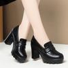 Zapatos de Tacón Alto para Mujer 2025 Nuevos Zapatos de Cuero de Primavera y Otoño Versátiles Zapatos Individuales de Corte Profundo Cómodos de Plataforma Impermeable de Suela Gruesa Zapatos de Mujer de Tacón Ancho