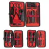 Conjunto de Unhas Preto e Vermelho Transfronteiriço com 24 Peças, Limpador de Ouvido, Cortador de Unhas Oblíquo, Tesoura para Pelos do Nariz, Pinça, Kit de Manicure