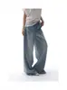Jeans largos casuais plus size com respingos de grafite e pernas largas, estilosos e versáteis, calças compridas estilo coreano, calças afuniladas para silhueta em pera