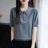 Camiseta de punto para mujer, manga corta, cuello polo, algodón puro, color liso, con botones, para el verano 2025, importación transfronteriza, capa base