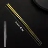Palillos Cuadrados Medios de Cristal de Hielo de Titanio Puro de 23.5 cm, Palillos Portátiles para Estudiantes, Estuche Portátil de Viaje, Un Palillo por Persona, Antimoho, Antideslizantes