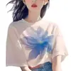 Camiseta Negra de Manga Corta para Mujer 2026 Verano Nuevo Estilo Holgada Adelgazante Moda Diseño de Mujer Top con Estampado Floral