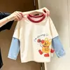 Camiseta de Algodón Puro para Niños con Bloques de Color, Dibujos Animados 3D, Linda, Ropa de Otoño, Estilo Coreano, Moda, Bebé, Manga Larga, Top de Otoño 2026