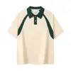 Patchwork Esportivo Retro Americano Marca da Moda Algodão Puro Gola Reversível Manga Curta Uniforme de Time Roupa de Trabalho Camisa Polo Personalizado
