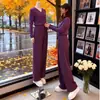 Traje de Punto Morado Estilo Tweed para Mujer en Otoño e Invierno, Conjunto de Dos Piezas de Moda y Elegante, Pantalones de Pierna Ancha de Lana de Alta Gama Ajustados