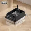 Bandeja sanitaria grande para gatos de acero inoxidable con valla alta, anti-salpicaduras, semi-cerrada de entrada superior, inodoro para gatos de acero inoxidable, suministros para mascotas