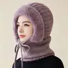 Gorro de Invierno con Capucha para Mujer para Personas de Mediana Edad y Mayores, Gorro de Punto de Terciopelo Plus para Mamá con Calentador de Cuello para Ciclismo, Gorro de Punto Cálido y a Prueba de Viento