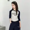 Traje para Niña Ropa de Otoño 2026 Nuevo Estilo Niños Grandes Moda Color Bloque Letra Cordón Manga Larga Camiseta Pantalones Casuales Conjunto de Dos Piezas