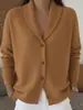 Cardigan de Tricô Novo Estilo Outono e Inverno Europeu e Americano Transfronteiriço para Mulheres, Estilo Solto e Preguiçoso, Macio e Aconchegante, com Gola Reversível, Botões, Cor Sólida, Suéter de Manga Longa