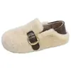 Zapatos Birkenstock de suela gruesa estilo perezoso para mujer 2026 correa con hebilla metálica felpa cálida slip-on perezoso zapatos de algodón con pelo para uso en exteriores