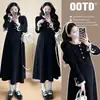 Vestido de maternidad 2026 colección otoño/invierno, estilo coreano, elegante, corte holgado, talla grande, con detalles de encaje
