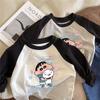 Camisa básica de manga larga con dibujos animados de algodón puro para niños y niñas, camiseta de costura de primavera para niños, top estampado para bebés, ropa infantil de primavera y otoño