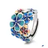 Anillo de Flor de Esmalte Cloisonné para Mujer, Apertura Estilo Étnico Retro, Anillo Creativo Ajustable para Dedo Índice