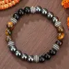 Pulsera tejida de piedra volcánica tipo cubo de lava de nuevo estilo transfronteriza para hombre con cuentas de vidrio negro mate, pulsera ajustable
