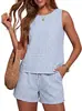 Conjunto de Moda de Verano para Mujer de Amazon de 2 Piezas: Top sin Mangas de Cuello Redondo y Pantalones Cortos con Bolsillos
