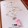 Collar Colgante Oso de Terciopelo con Borla de Perla Moda Otoño e Invierno Versátil Estilo Casual Cadena para Suéter Accesorio Elegante y con Estilo