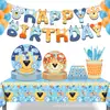Mm289 Prato de Papel Decorativo Cachorro Azul Conjunto de Copos de Papel para Guardanapos para 8 Pessoas Conjunto de Louça para Festa de Feriado