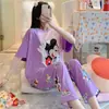 Pijamas Nuevos para Mujer Verano Pantalones de Manga Corta Dibujos Animados Tallas Grandes Primavera y Otoño Sueltos Ropa de Casa para Estudiantes Traje Mujer Verano