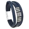 Pulseras de Cuero para Hombre Multicapa Tejidas a Mano de Aleación de Zinc Cuadradas Listas para Usar Estilo Nuevo Retro Europeo y Americano Transfronterizo