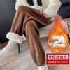 Calças esportivas de veludo cotelê plus size femininas outono e inverno novas calças com forro de lã e dedos quentes calças gordinhas usam calças grossas