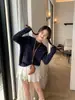 Top de punto grueso bordado para mujer, Ropa interior, Nuevo estilo Otoño/Invierno, Elegante suéter de punto trenzado de manga larga con logo de caballo, Talla única