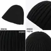 Gorro tejido negro de punto para hombre, nuevo para otoño e invierno, transfronterizo, versátil, cálido y adelgazante, gorro de punto acanalado de color sólido