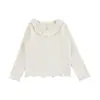 Camiseta de niña Wulibu Yi 2026 otoño nueva manga larga cuello con volantes camiseta básica ropa de moda trendy para niñas