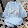 Camiseta de Manga Curta com Estampa de Laço Estilo Novo de Verão para Mulheres, Estilo Casual Preguiçoso, Marca Tendência Loose Oversize