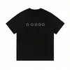 Camiseta masculina de manga curta, estilo Paris, autêntica de comércio exterior, marca trendy transfronteiriça, corte solto, com estampa de slogan de estrela e acabamento desgastado