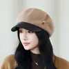 Boina de lã outono e inverno para mulheres, faz o rosto parecer menor, boina de lã estilo newsboy, boné de bico de pato versátil estilo coreano