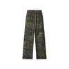 Pantalones anchos de camuflaje retro americano, cintura elástica con cordón, pantalones casuales rectos, pantalones holgados de alta costura que caen hasta el suelo
