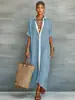2026 Nueva Ropa Europea y Americana para Mujer Amazon Bloques de Color Holgada de Algodón y Lino Vestido Camisa Largo Vestido Casual de Moda para Mujer