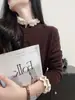 Cardigan Tricotado Cinza Estilo Francês com Babados, Falso Duas Peças, Manga Longa, para Mulheres, Roupa de Outono Inicial com Toque de Luxo, Jaqueta Curta