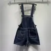 2026 Verão Novo Estilo Juvenil Macacão Curto Jeans Azul Profundo Moda Versátil Com Suspensório
