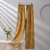 Calça de Pijama de Algodão e Seda Novo Estilo Calças Largas Confortáveis Estampadas de Desenho Casual Tamanho Plus Size Fofa Roupa para Caminhar Calças de Casa