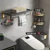 Estante de baño de aluminio espacial, toallero de pared, estilo de lujo ligero, no requiere perforación, para almacenamiento de toallas de baño, inodoro y de mano