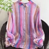 Novos Estilos de Blusas com Cardigans para Primavera e Verão de 2026, Camisas de Algodão Coloridas Listradas Soltas Estilo Workwear para Mulheres