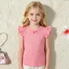 Camiseta Nueva Estilo Transfronterizo 2026 para Niñas de 2 a 6 Años con Lazo y Bordes Fruncidos, Top y Camiseta Básica de Manga Corta de Color Sólido para Niños