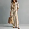 2026 Conjunto de Duas Peças Moda Feminina Cor Sólida Manga Longa Botão Top e Calça Wide-Leg Site Independente Europeu e Americano Amazon Transfronteiriço