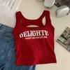 Hot Girl Impresso Backless Camisola Sexy Colar Quadrado Novo Estilo Slim-fit Outer Wear Top com Almofada no Peito