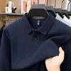 Camisa POLO com colarinho para homens, de manga longa, estilo business casual, corte solto, versátil, adequada para primavera e outono, camisa básica para homens de meia-idade e idosos
